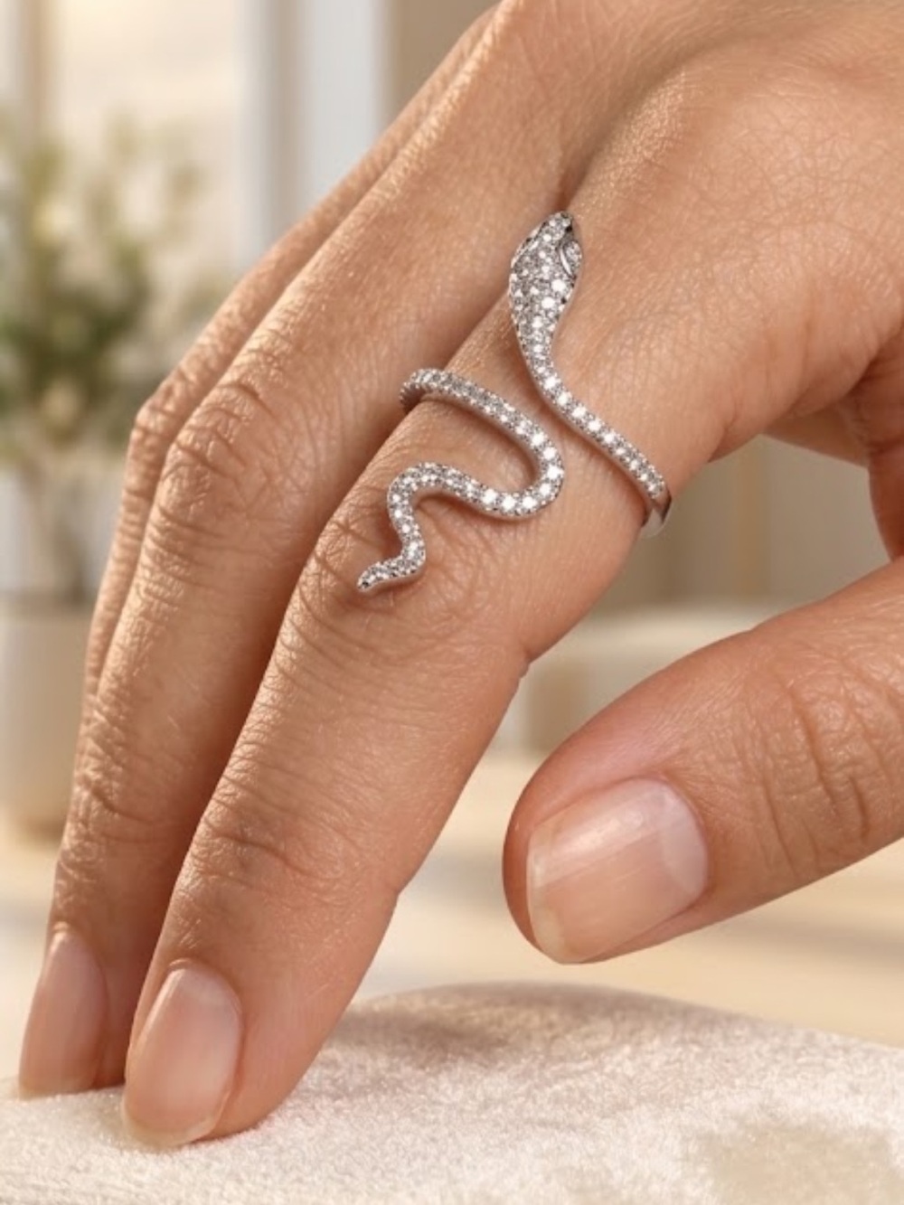 New Silver Crystal Snake Ring Wrap Around Serpent Statement Medusa Goth